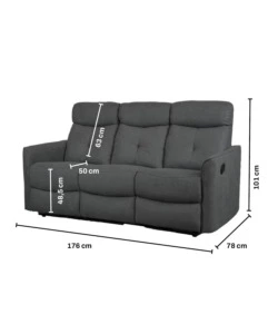 DIVANO 3 POSTI "MIA" CON RECLINER MANUALE GRIGIO ANTRACITE 179X90X101 CM