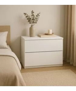 COMODINO 2 CASSETTI "GIOTTO" BIANCO FIAMMATO 49X38X41 CM