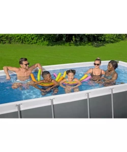 PISCINA FUORI TERRA CON STRUTTURA RETTANGOLARE BESTWAY "POWER STEEL FRAME" CON POMPA, FILTRO E SCALETTA E CHEMCONNECT GRIGIO SCURO 404X201X100 CM - COD. 56441-NEW