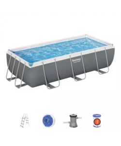 PISCINA FUORI TERRA CON STRUTTURA RETTANGOLARE BESTWAY "POWER STEEL FRAME" CON POMPA, FILTRO E SCALETTA E CHEMCONNECT GRIGIO SCURO 404X201X100 CM - COD. 56441-NEW