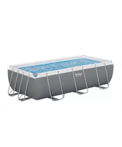 PISCINA FUORI TERRA CON STRUTTURA RETTANGOLARE BESTWAY "POWER STEEL FRAME" CON POMPA, FILTRO E SCALETTA E CHEMCONNECT GRIGIO SCURO 404X201X100 CM - COD. 56441-NEW