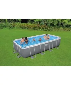 PISCINA FUORI TERRA CON STRUTTURA RETTANGOLARE BESTWAY "POWER STEEL FRAME" CON DI POMPA, SCALETTA, COPERTURA E CHEMCONNECT ANTRACITE 549X274X122 CM - COD. 56466-NEW