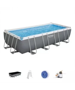 PISCINA FUORI TERRA CON STRUTTURA RETTANGOLARE BESTWAY "POWER STEEL FRAME" CON DI POMPA, SCALETTA, COPERTURA E CHEMCONNECT ANTRACITE 549X274X122 CM - COD. 56466-NEW