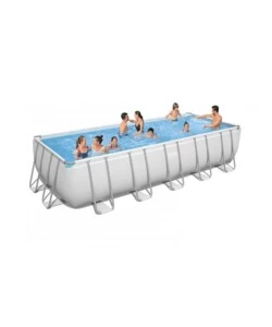 PISCINA FUORI TERRA RETTANGOLARE CON STRUTTURA BESTWAY "POWER STEEL FRAME" CON POMPA, SCALETTA, COVER E CHEMCONNECT GRIGIO CHIARO 640X274X132 CM - COD. 5612B