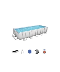 PISCINA FUORI TERRA RETTANGOLARE CON STRUTTURA BESTWAY "POWER STEEL FRAME" CON POMPA, SCALETTA, COVER E CHEMCONNECT GRIGIO CHIARO 640X274X132 CM - COD. 5612B