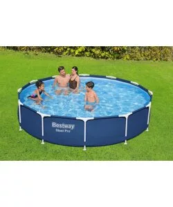 PISCINA FUORI TERRA CON STRUTTURA ROTONDA BESTWAY "STEEL PRO" CON POMPA E FILTRO A CARTUCCIA BLU NAVY 366X76 CM - COD. 56681-NEW