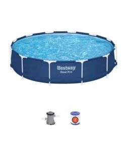 PISCINA FUORI TERRA CON STRUTTURA ROTONDA BESTWAY "STEEL PRO" CON POMPA E FILTRO A CARTUCCIA BLU NAVY 366X76 CM - COD. 56681-NEW