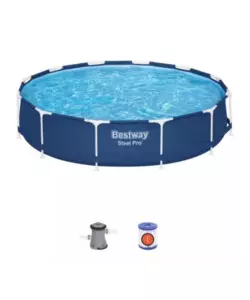 PISCINA FUORI TERRA CON STRUTTURA ROTONDA BESTWAY "STEEL PRO" CON POMPA E FILTRO A CARTUCCIA BLU NAVY 366X76 CM - COD. 56681-NEW