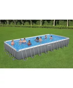 PISCINA FUORI TERRA CON STRUTTURA RETTANGOLARE BESTWAY "POWER STEEL FRAME" CON TELO, POMPA E SCALETTA GRIGIO SCURO 956X488X132 CM - COD. 56623-NEW