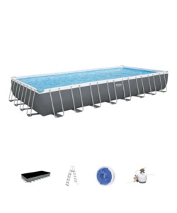 PISCINA FUORI TERRA CON STRUTTURA RETTANGOLARE BESTWAY "POWER STEEL FRAME" CON TELO, POMPA E SCALETTA GRIGIO SCURO 956X488X132 CM - COD. 56623-NEW
