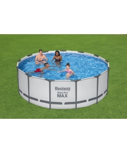 PISCINA FUORI TERRA CON STRUTTURA ROTONDA BESTWAY "PRO MAX" CON POMPA, FILTRO, TELO DI COPERTURA E SCALETTA GRIGIO CHIARO 396X122 CM - COD. 5618W
