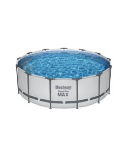 PISCINA FUORI TERRA CON STRUTTURA ROTONDA BESTWAY "PRO MAX" CON POMPA, FILTRO, TELO DI COPERTURA E SCALETTA GRIGIO CHIARO 396X122 CM - COD. 5618W