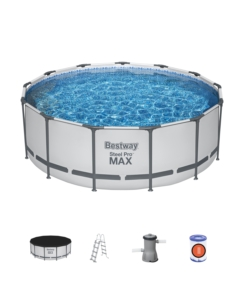 PISCINA FUORI TERRA CON STRUTTURA ROTONDA BESTWAY "PRO MAX" CON POMPA, FILTRO, TELO DI COPERTURA E SCALETTA GRIGIO CHIARO 396X122 CM - COD. 5618W