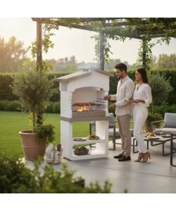 BARBECUE A LEGNA O CARBONELLA IN CALCESTRUZZO SAROM FUOCO "CAORLE" 82X51,5X165,5 CM