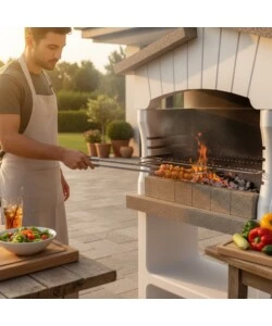 BARBECUE A LEGNA O CARBONELLA IN CALCESTRUZZO SAROM FUOCO "CAORLE" 82X51,5X165,5 CM