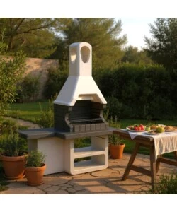 BARBECUE A CARBONELLA IN CALCESTRUZZO MODELLO ULISSE, 170X64X232 CM - SAROM FUOCO