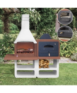 BARBECUE A LEGNA O CARBONELLA IN CEMENTO SAROM FUOCO "PORTOFINO" 194X64X228,5 CM