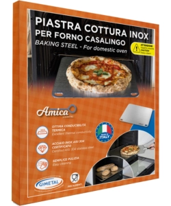 PIASTRA PER PIZZA GIMETAL IN ACCIAIO INOX 4MM, 40X35 CM