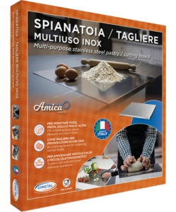 SPIANATOIO/TAGLIERE IN ACCIAIO GIMETAL CON ANTISCIVOLO E BORDO, 49X47 CM