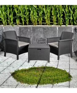 SET DA GIARDINO "MALINDI BALCONY" IN POLIPROPILENE CON CUSCINI ANTRACITE 2 SEDUTE E TAVOLINO