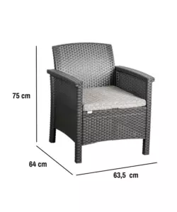 SET DA GIARDINO "MALINDI BALCONY" IN POLIPROPILENE CON CUSCINI ANTRACITE 2 SEDUTE E TAVOLINO