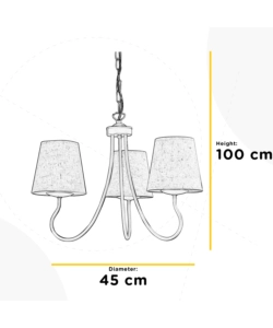LAMPADARIO 3 LUCI "MARGOT" IN FERRO E STOFFA, E14