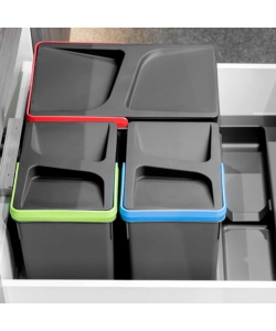 4 CONTENITORI PER RACCOLTA DIFFERENZIATA IN PLASTICA GRIGIA, 2X12 LT 2X6 LT