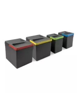4 CONTENITORI PER RACCOLTA DIFFERENZIATA IN PLASTICA GRIGIA, 2X12 LT 2X6 LT