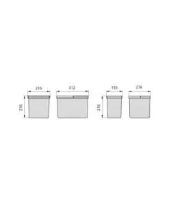 4 CONTENITORI PER RACCOLTA DIFFERENZIATA IN PLASTICA GRIGIA, 2X12 LT 2X6 LT