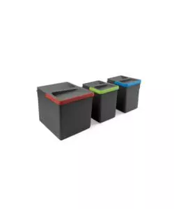 3 CONTENITORI PER LA RACCOLTA DIFFERENZIATA PLASTICA GRIGIA, 1X12 LT 2X6 LT