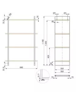 SCAFFALE LADER CON STRUTTURA E RIPIANI ACCIAIO E LEGNO, 115 CM