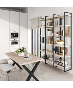 SCAFFALE LADER CON STRUTTURA E RIPIANI ACCIAIO E LEGNO, 115 CM