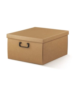 SCATOLA CONTENITORE PORTATUTTO IN CARTONE AVANA CON MANIGLIE, 40X46X23 CM
