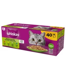 CIBO UMIDO PER GATTI WHISKAS "CORE" TUTTE LE ETÀ CON MANZO, POLLO, SALMONE E TONNO 40X85 GR