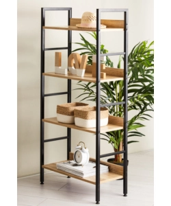 LIBRERIA IN METALLO NERO E LEGNO CON 4 RIPIANI, 60X27,6X126 CM