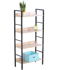LIBRERIA IN METALLO NERO E LEGNO CON 4 RIPIANI, 60X27,6X126 CM