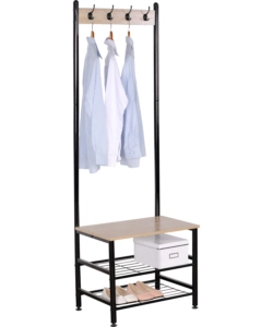 APPENDIABITI IN METALLO NERO E RIPIANI LEGNO, 60x40x175 CM