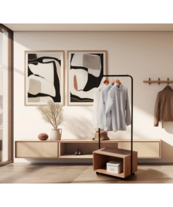 MOBILE DA INGRESSO CON VANO E RUOTE IN METALLO NERO 64,5X40X152 CM