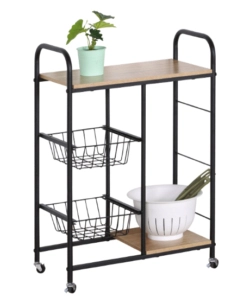CARRELLO DA CUCINA LEGNO E METALLO NERO CON RUOTE, 57X30X85 CM