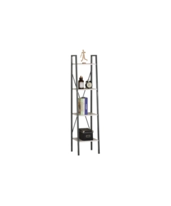 LIBRERIA STRETTA IN METALLO NERO E 4 RIPIANI BIANCHI, 34X32X148 CM