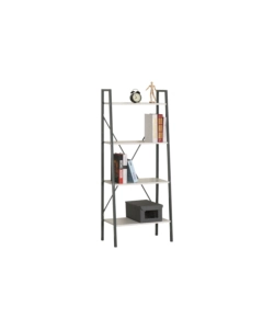 LIBRERIA IN METALLO BIANCA E GRIGIA CON 4 RIPIANI, 60X32X148 CM