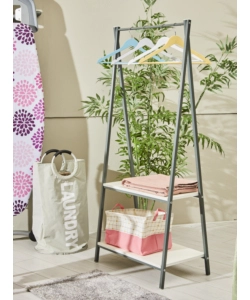 MOBILE DA INGRESSO CON DUE RIPIANI IN METALLO GRIGIO SCURO E BIANCO 64X40X150 CM