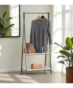 MOBILE DA INGRESSO CON DUE RIPIANI IN METALLO GRIGIO SCURO E BIANCO 64X40X150 CM