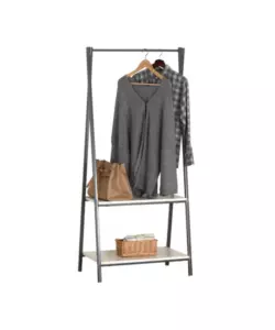 MOBILE DA INGRESSO CON DUE RIPIANI IN METALLO GRIGIO SCURO E BIANCO 64X40X150 CM
