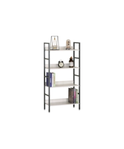 LIBRERIA CON 4 RIPIANI GRIGIO E BIANCO, 60X28X126 CM