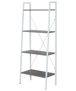 LIBRERIA IN METALLO BIANCO E RIPIANI IN CEMENTO, 60X32X148 CM