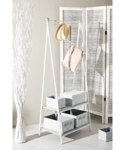 MOBILE DA INGRESSO CON DUE RIPIANI IN METALLO EFFETTO CEMENTO E BIANCO 60X40X150 CM