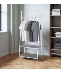 STENDER APPENDIABITI IN METALLO BIANCO E CEMENTO, 60X40X150 CM