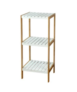 SCAFFALE MULTIUSO 3 RIPIANI IN BAMBOO BIANCO E LEGNO, 34X33X80 CM