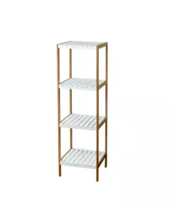 SCAFFALE MULTIUSO 4 RIPIANI IN BAMBOO BIANCO E LEGNO, 34X33X110 CM
